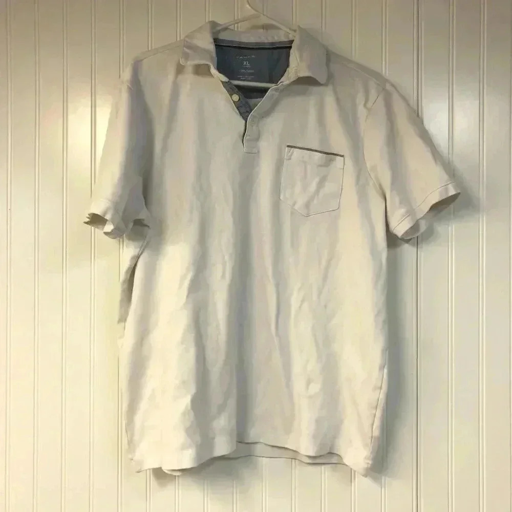 Tahari Men’s Polo White Short Sleeve XL Stretch Pocket